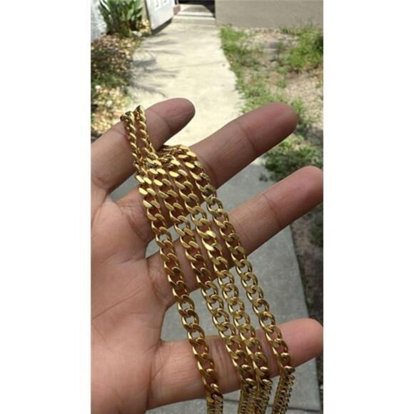 12mm Stainless Steel Gold Plated Mens Cuban Curb Necklace Chain 24 inches - Picture 4 of 4